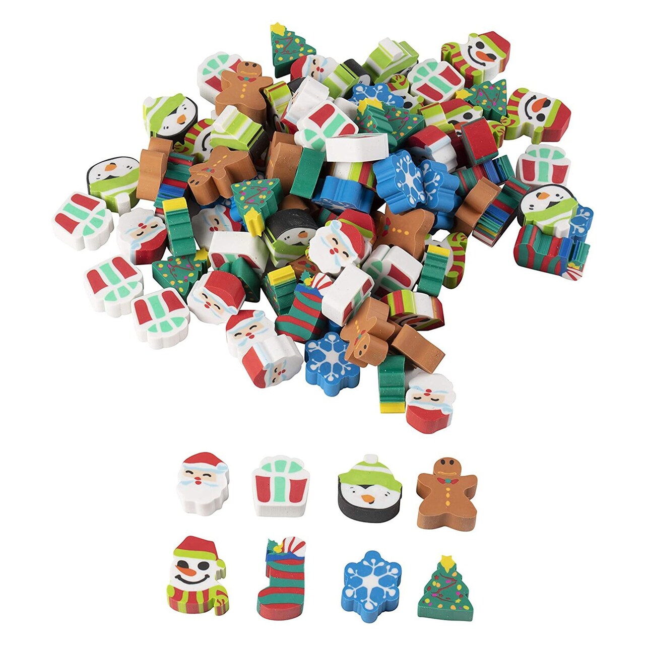 100 Pieces Mini Christmas Erasers for Kids Party Favors, Bulk Holiday Stocking Stuffers in 8 Festive Designs